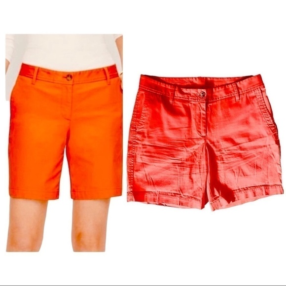 TALBOTS Relaxed Bermuda Shorts Coral Orange Chino Cotton Stretch Mid Rise 4 - Picture 1 of 12